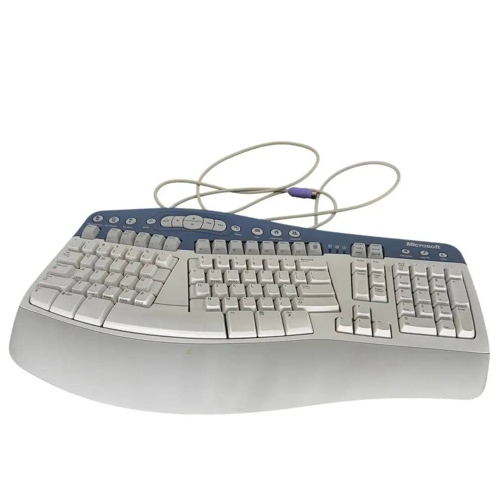 Vtg Microsoft Natural Multimedia Keyboard 1.0A RT9470 PS/2 Ergonomic Wired Gray